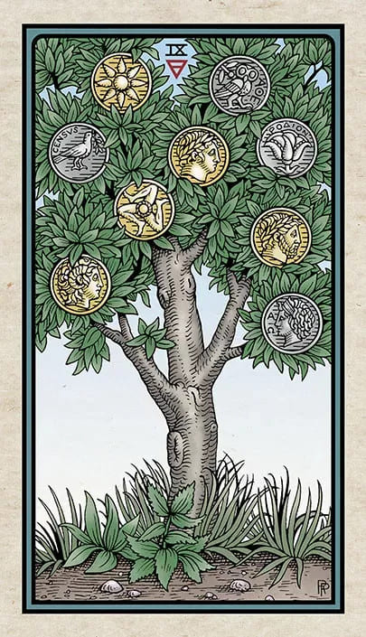 Nueve de Oros — Alchemical Tarot