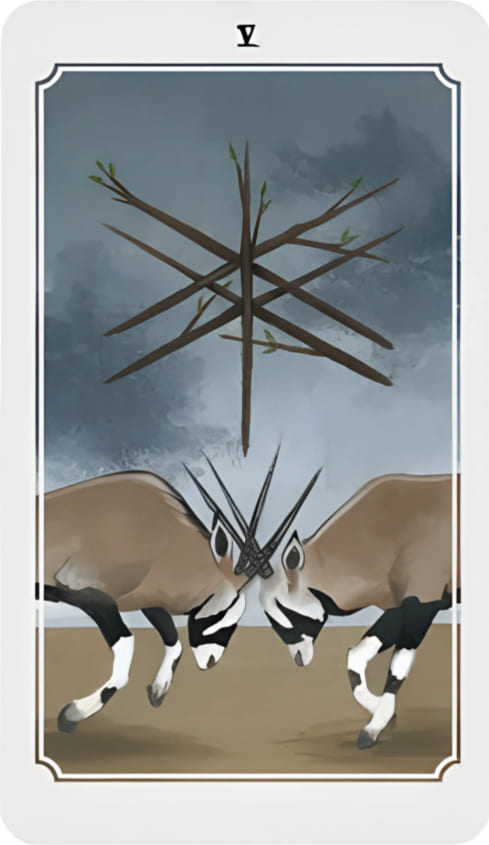 Cinco de Bastos — Anima Mundi Tarot