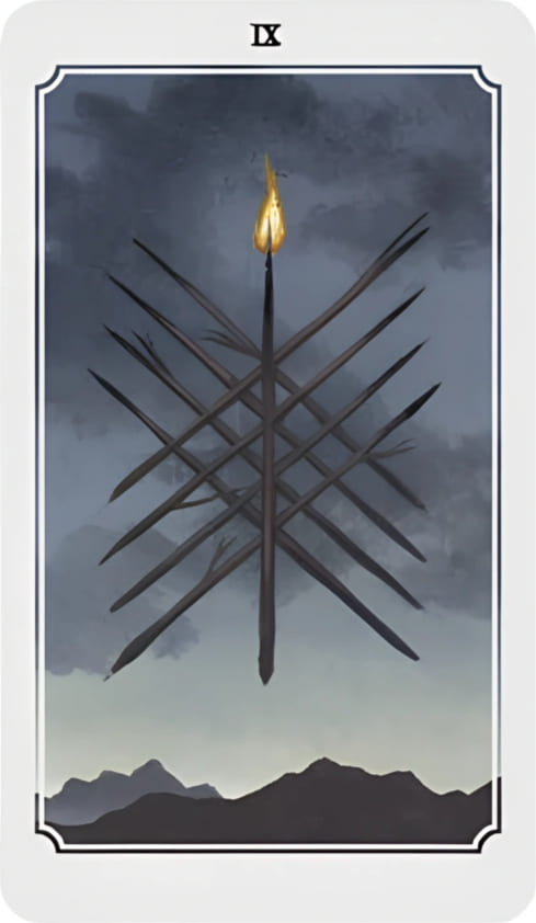 Nueve de Bastos — Anima Mundi Tarot