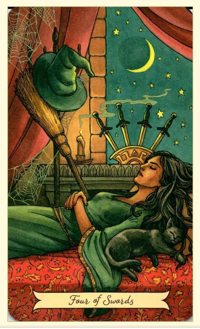 Cuatro de Espadas — Everyday Witch Tarot