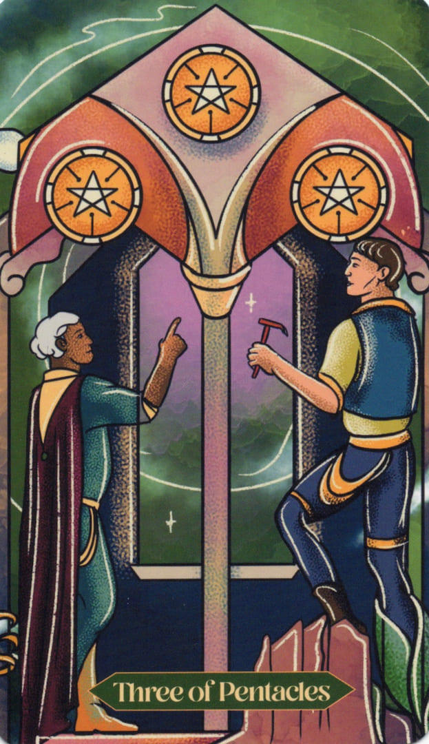 Tres de Oros — Dreamscapes Tarot