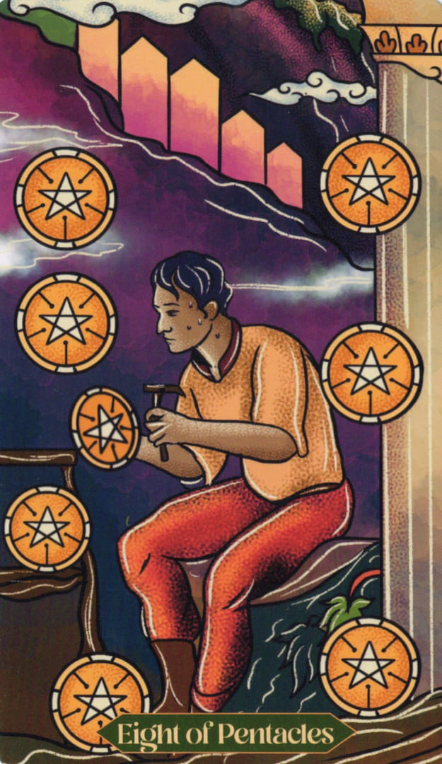 Ocho de Oros — Dreamscapes Tarot