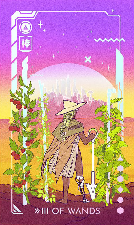 Three of Wands — Eldritch Overload Tarot
