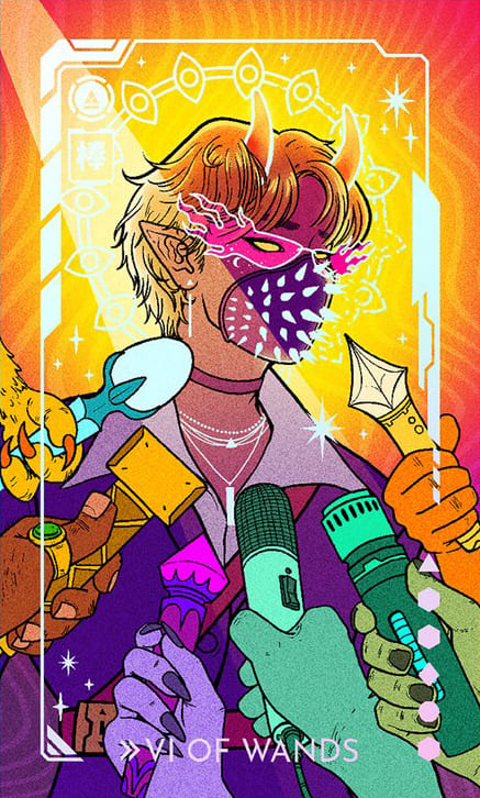 Seis de Bastos — Eldritch Overload Tarot