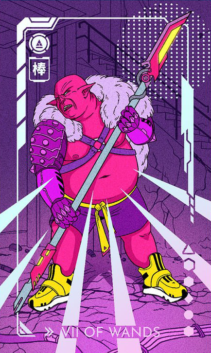 Siete de Bastos — Eldritch Overload Tarot