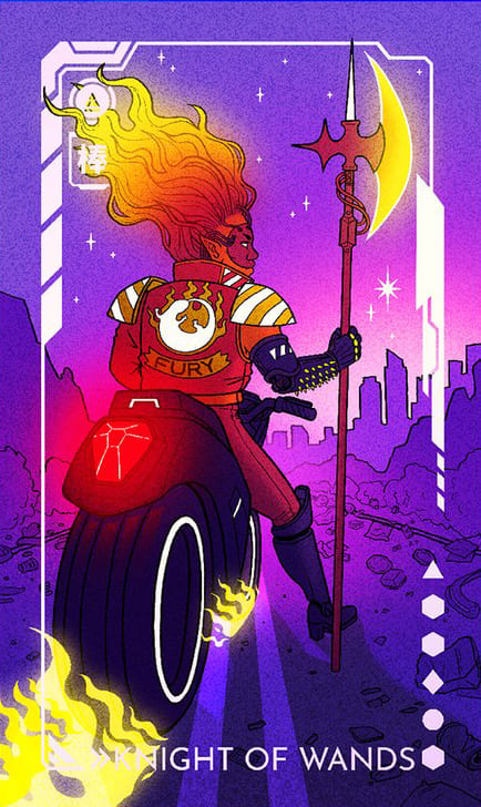 Caballo de Bastos — Eldritch Overload Tarot