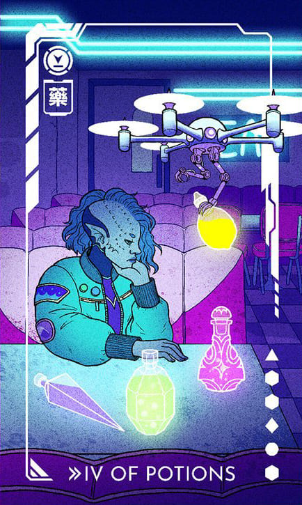 Cuatro de Copas — Eldritch Overload Tarot