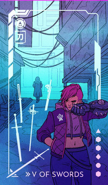 Cinco de Espadas — Eldritch Overload Tarot