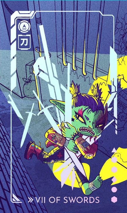 Siete de Espadas — Eldritch Overload Tarot