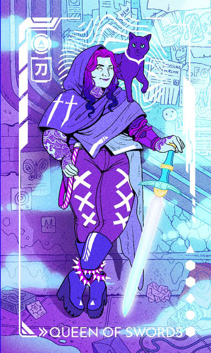 Reina de Espadas — Eldritch Overload Tarot