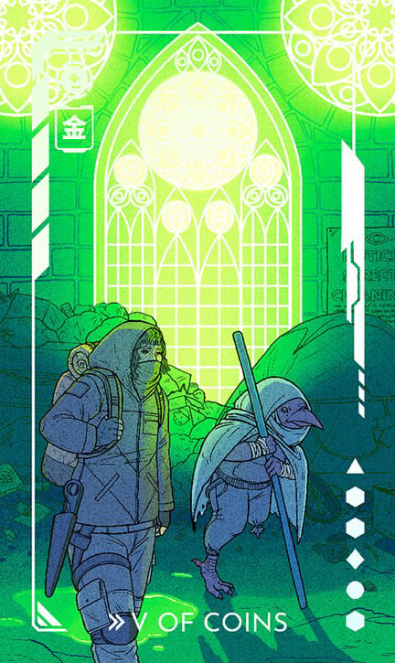 Cinco de Oros — Eldritch Overload Tarot