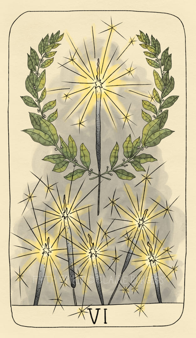 Seis de Bastos — Fifth Spirit Tarot