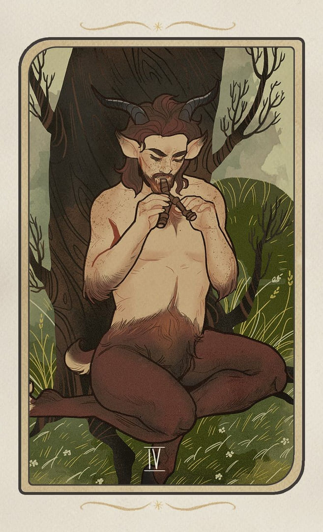 Cuatro de Bastos — Forgotten Legends Tarot