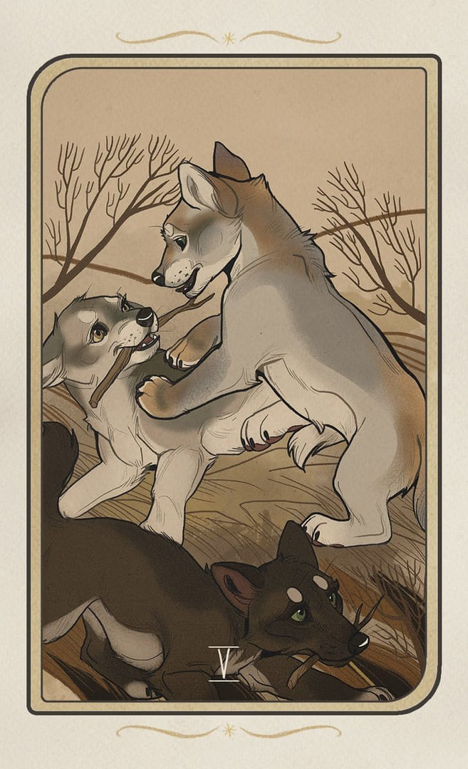 Cinco de Bastos — Forgotten Legends Tarot