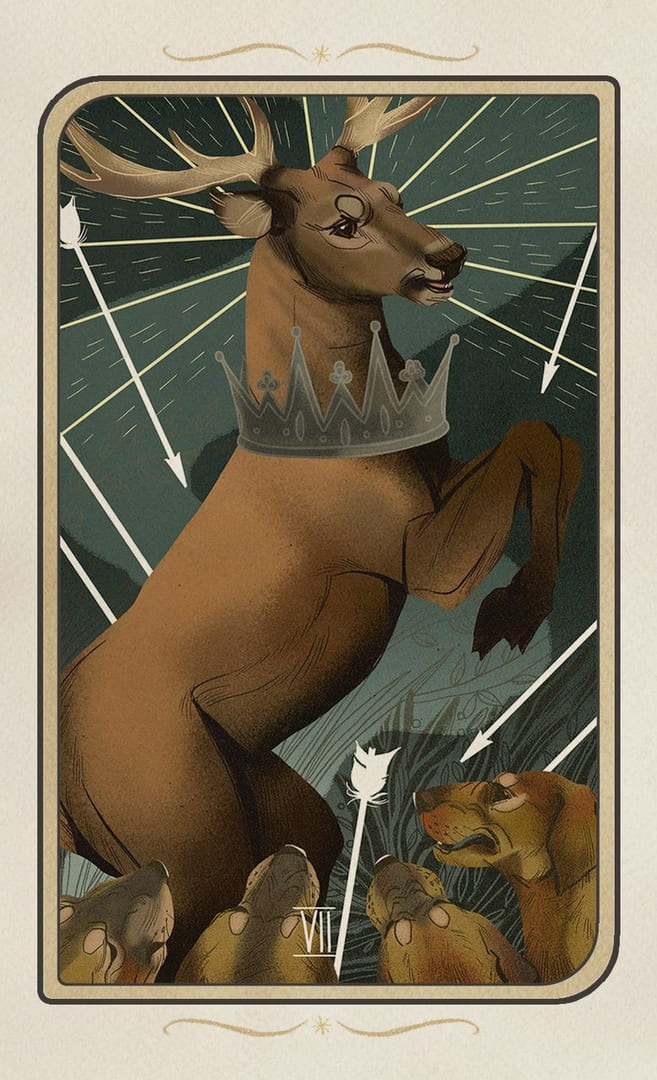 Siete de Bastos — Forgotten Legends Tarot