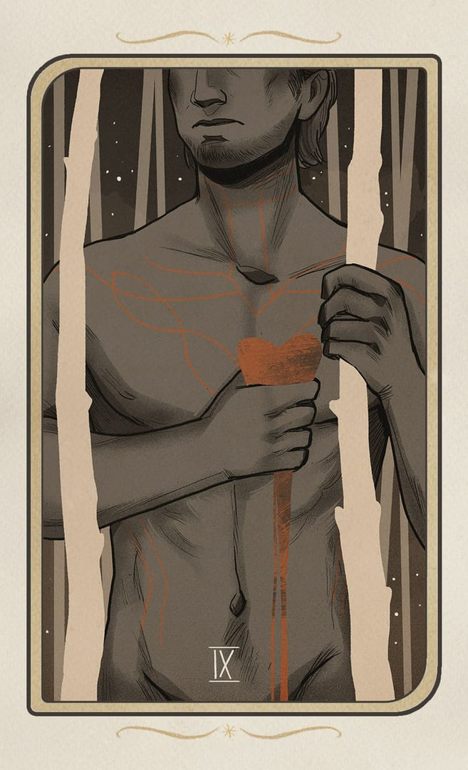 Nueve de Bastos — Forgotten Legends Tarot