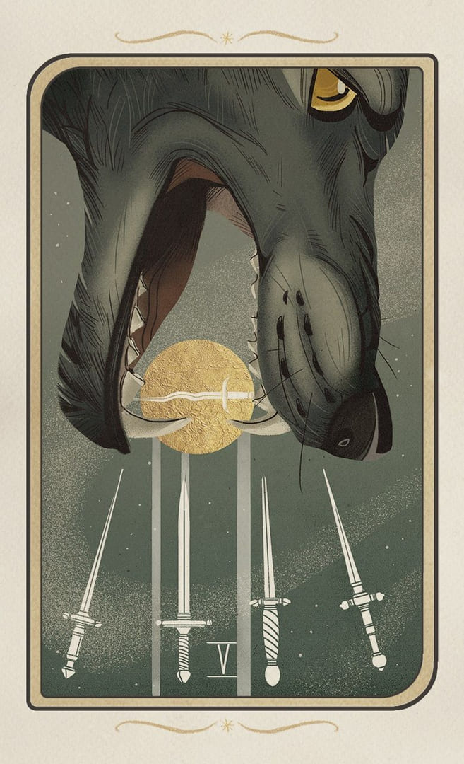 Cinco de Espadas — Forgotten Legends Tarot
