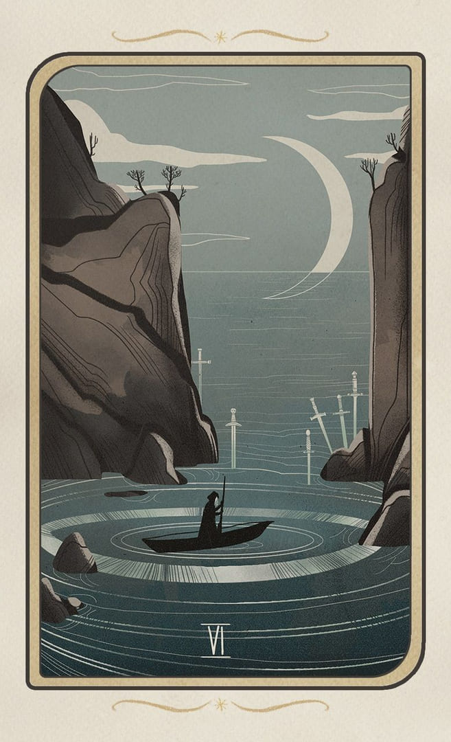 Seis de Espadas — Forgotten Legends Tarot