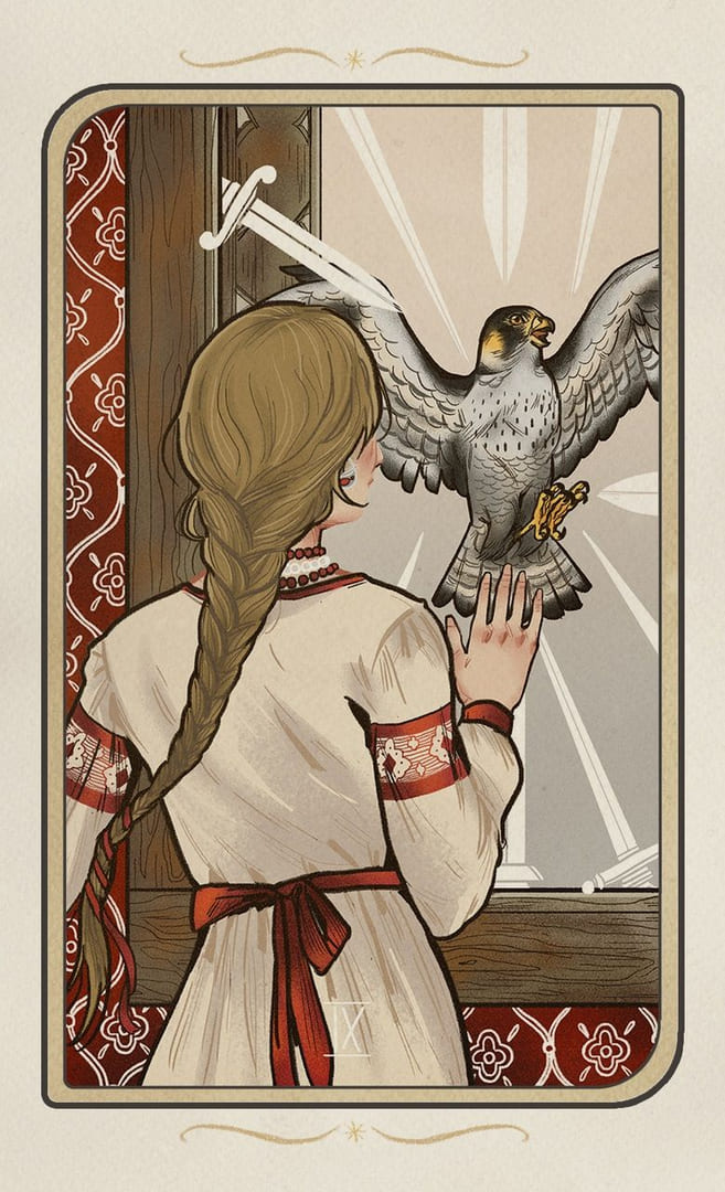 Nueve de Espadas — Forgotten Legends Tarot