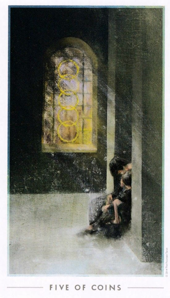 Five of Pentacles — The Fountain Tarot
