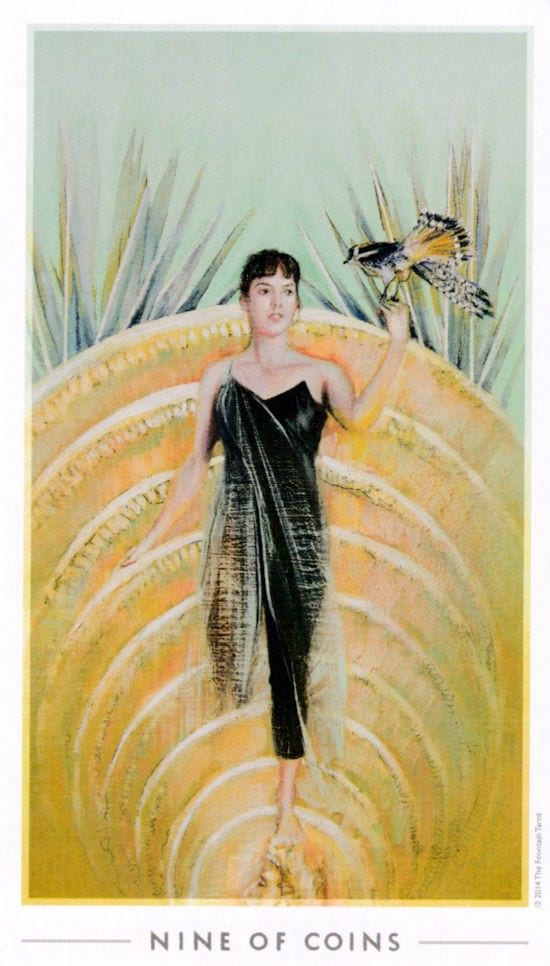 Nine of Pentacles — The Fountain Tarot