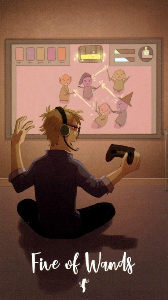 Cinco de Bastos — Cosmic Cycles Tarot