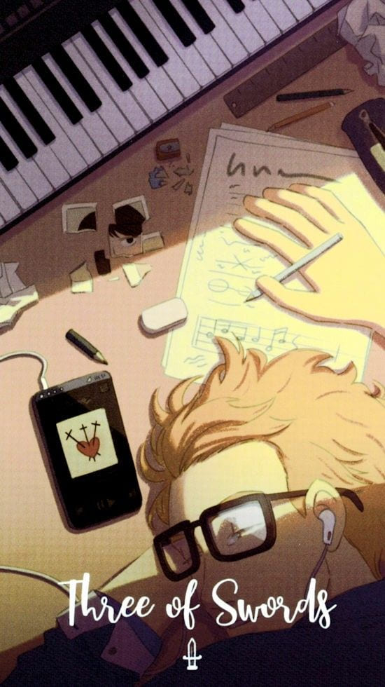 Tres de Espadas — Cosmic Cycles Tarot