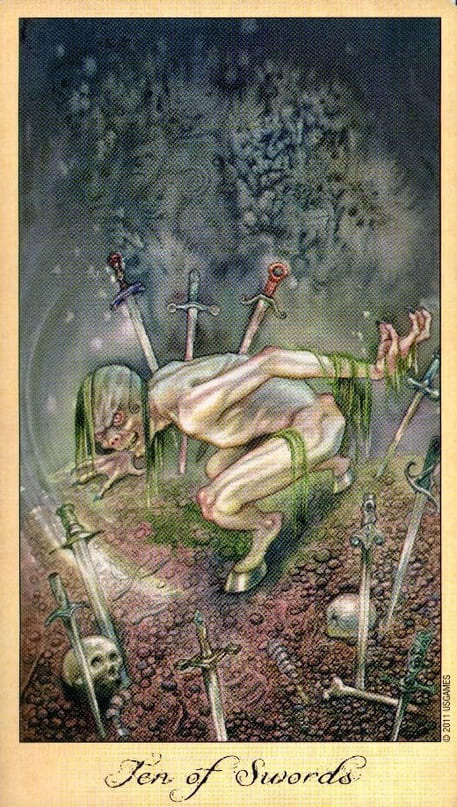 Diez de Espadas — Tarot de Fantasmas y Espíritus