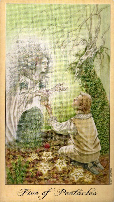Cinco de Oros — Tarot de Fantasmas y Espíritus