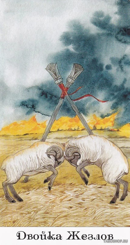 Dos de Bastos — Tarot of the Golden Wheel