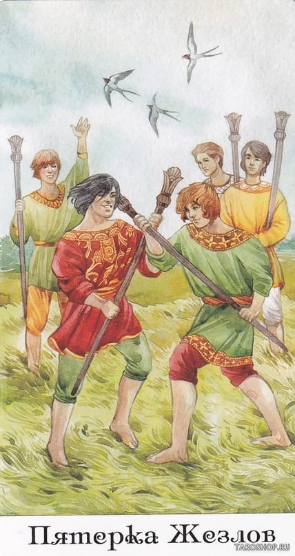 Five of Wands — Tarot of the Golden Wheel