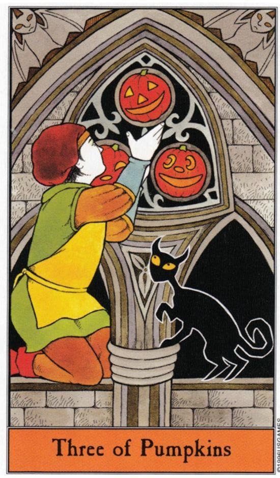 Tres de Oros — Halloween Tarot