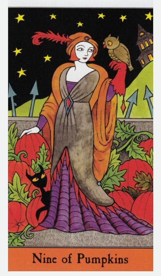 Nueve de Oros — Halloween Tarot