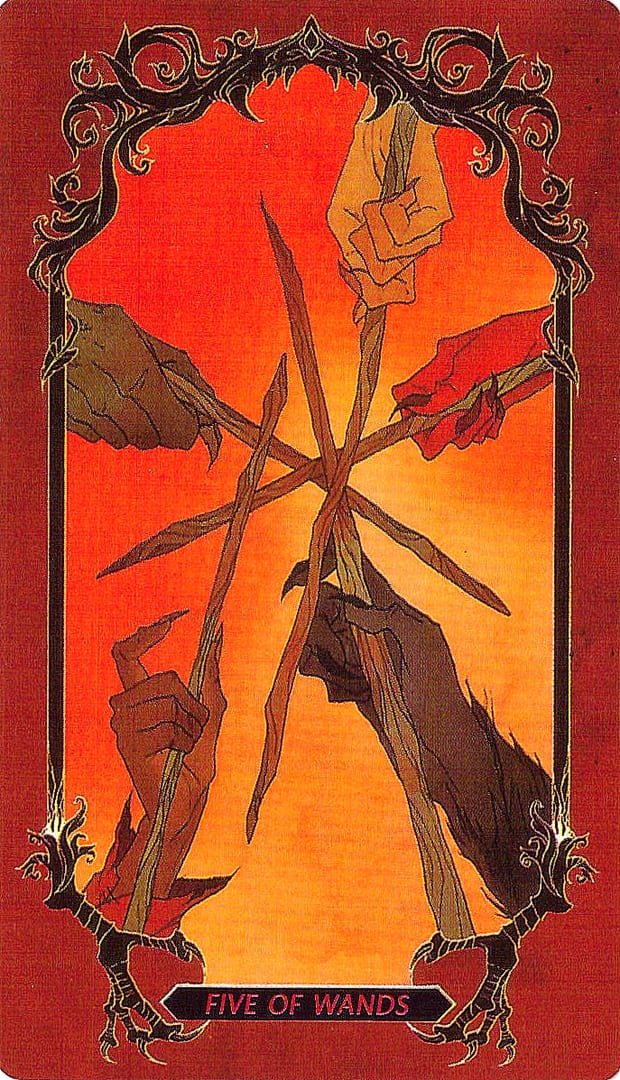 Cinco de Bastos — Horror Tarot