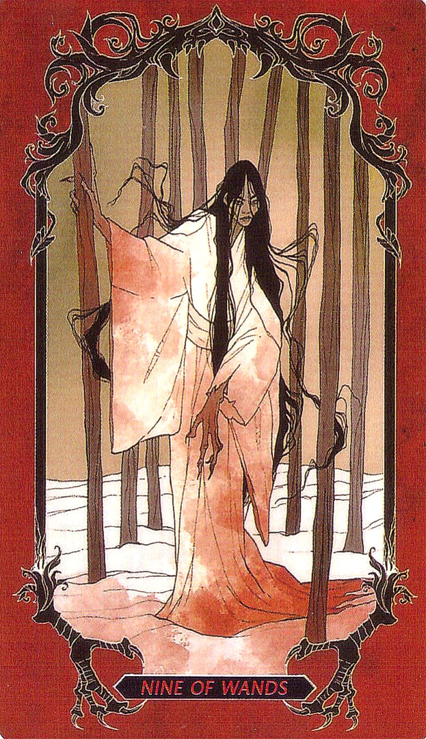 Nueve de Bastos — Horror Tarot