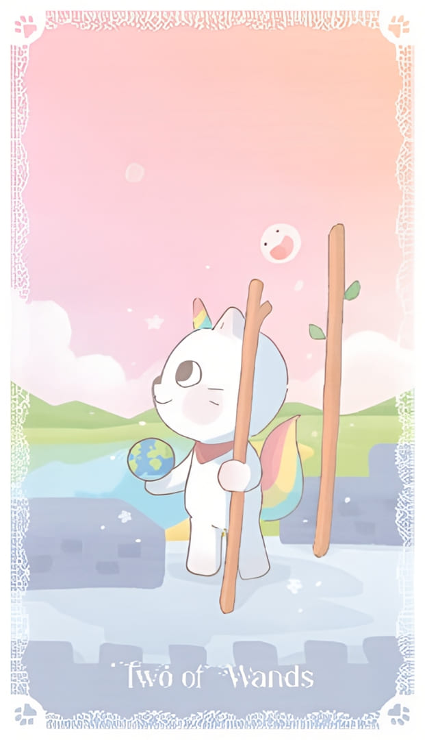Dos de Bastos — Kittycorn Tarot