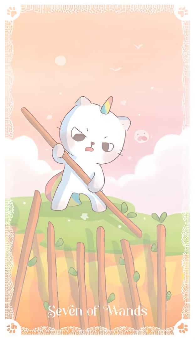Seven of Wands — Kittycorn Tarot