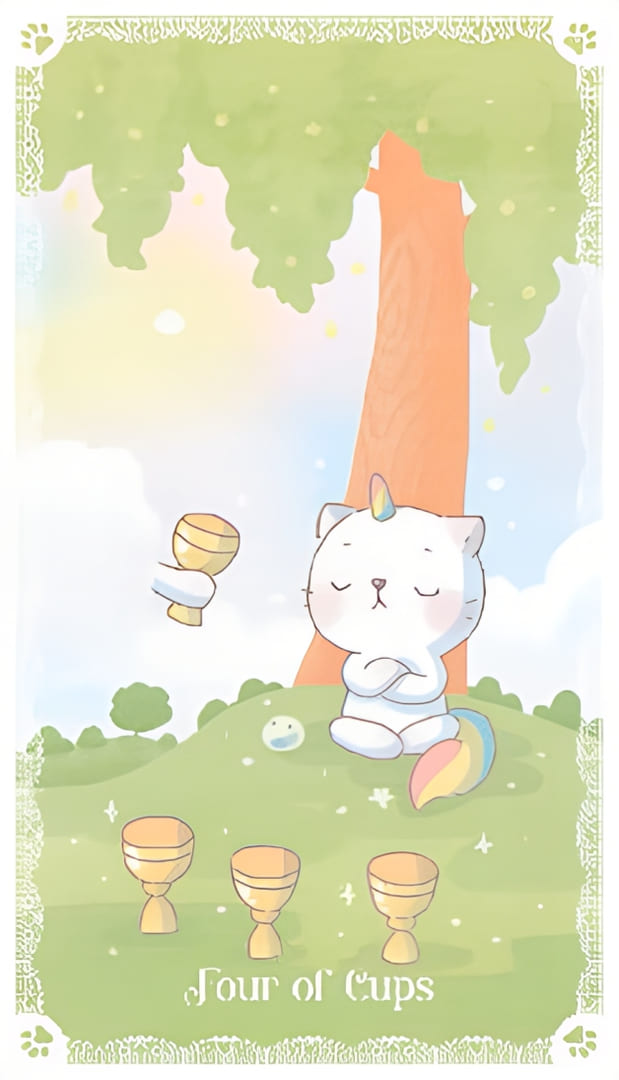 Cuatro de Copas — Kittycorn Tarot