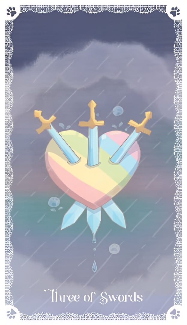Tres de Espadas — Kittycorn Tarot
