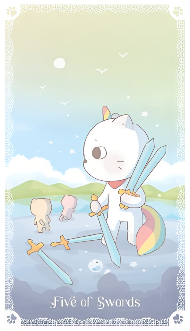 Cinco de Espadas — Kittycorn Tarot