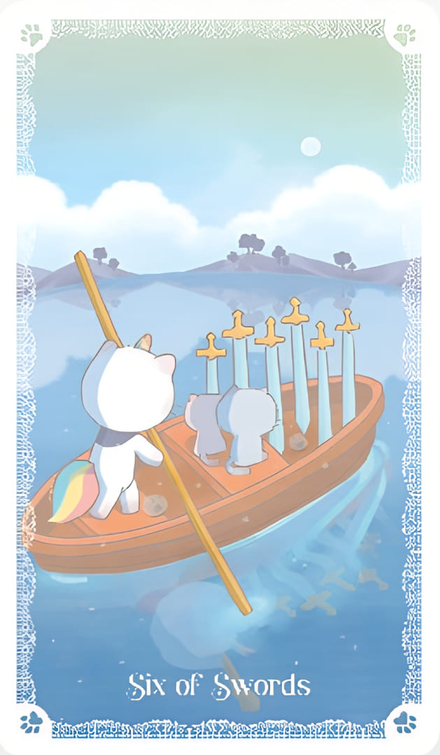 Seis de Espadas — Kittycorn Tarot