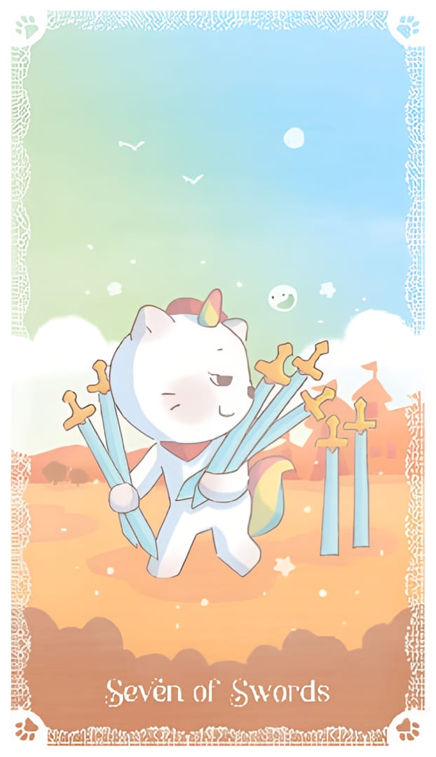 Siete de Espadas — Kittycorn Tarot