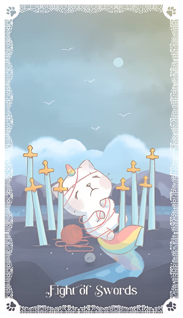 Ocho de Espadas — Kittycorn Tarot