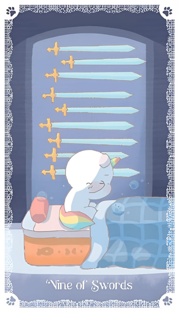 Nueve de Espadas — Kittycorn Tarot