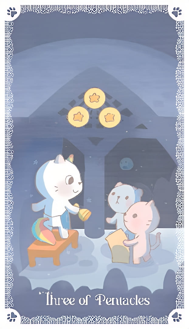 Three of Pentacles — Kittycorn Tarot