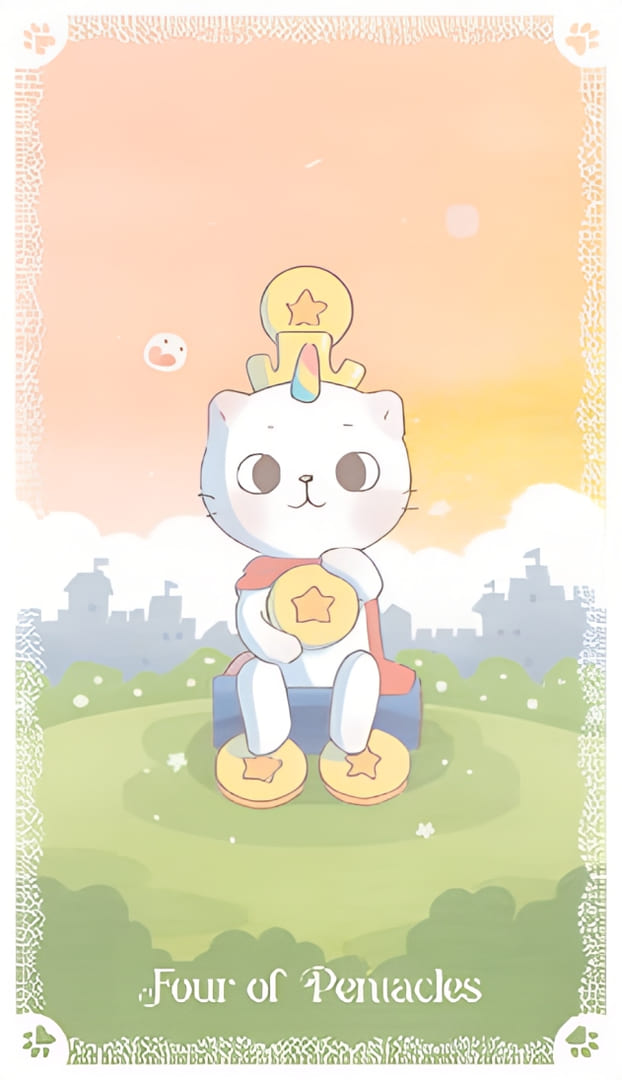 Cuatro de Oros — Kittycorn Tarot