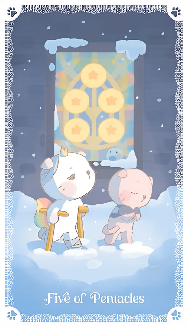 Five of Pentacles — Kittycorn Tarot