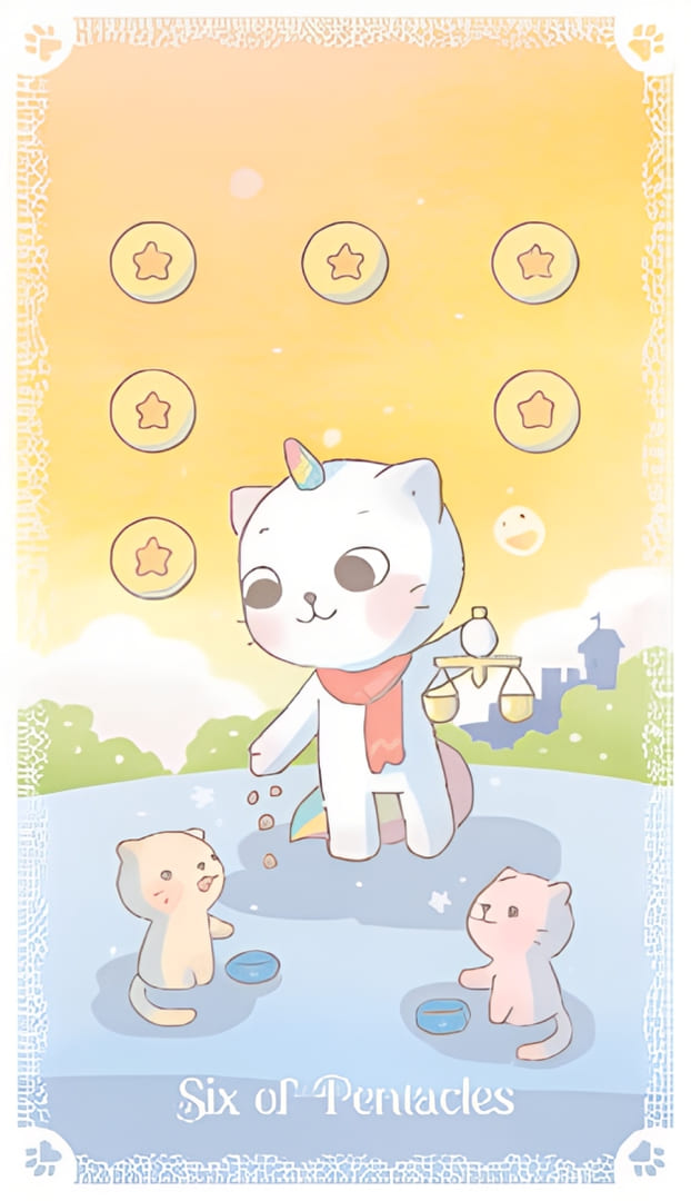 Six of Pentacles — Kittycorn Tarot