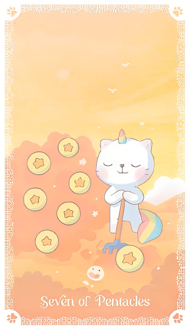 Seven of Pentacles — Kittycorn Tarot