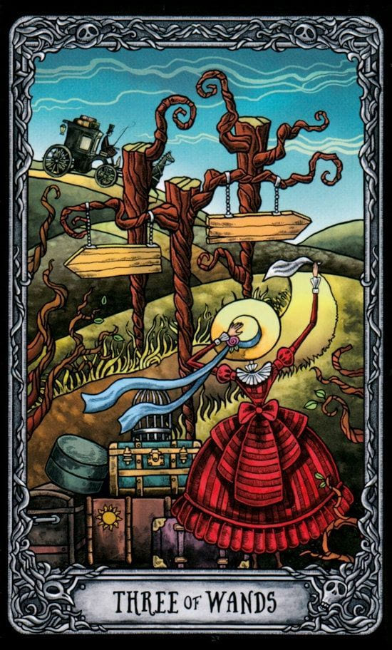 Tres de Bastos — Dark Mansion Tarot